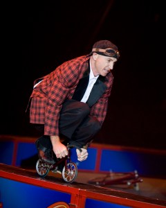 Justin Case Riding Tiny Bike. Photo courtesy of Ringling Bros.