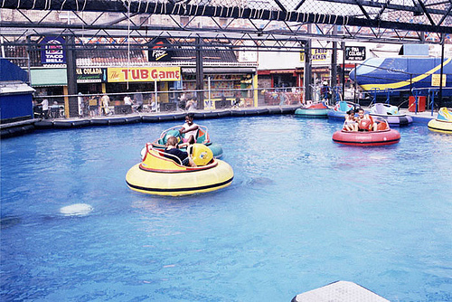 Before Thor: Bumper Boats on Stillwell East at Bowery. Photo via coneyislandbattingrange.com