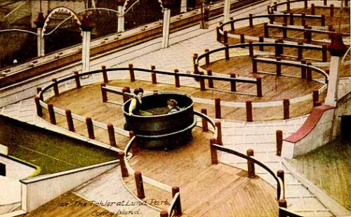 Vintage postcard of Tickler Ride at Coney Island's Luna Park circa 1906. © Jeffrey Stanton. www.westland.net/coneyisland/