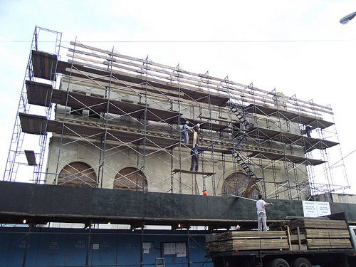 Demolition Scaffolding at Thor Equities-Owned Bank of Coney Island. October 26, 2010. Photo © Eric Kowalsky