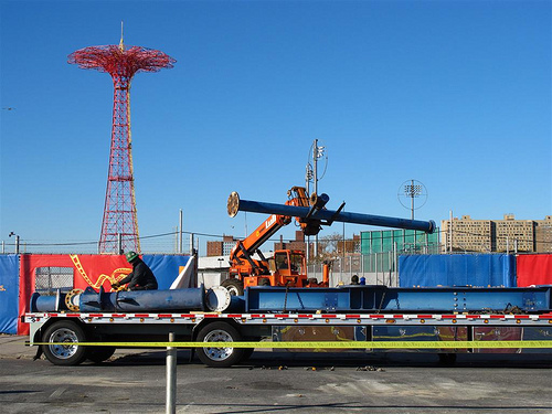 Just Arrived: Supports for Zamperla's Volare Flying Coaster in Coney Island. November 7, 2010. Photo © Bruce Handy/Pablo 57 via flickr Just Arrived: Supports for Zamperla's Volare Flying Coaster in Coney Island. November 7, 2010. Photo © Bruce Handy/Pablo 57 via flickr