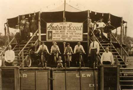 Wall of Death: Indian Scout--The Most Popular Motocycle in the World. Location Unknown.  Photo via The Selvedge Yard
