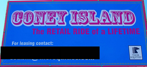 Thor Equities New Signage at Corner of Surf and Stillwell in Coney Island. April 30, 2011. Photo © Bruce Handy/Pablo 57 via Amusing the Zillion New Signage