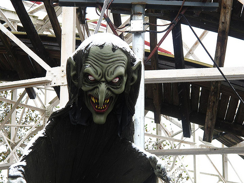 Snow-dusted Halloween Character at the Cyclone. October 29, 2011. Photo © Bruce Handy/Coney Island Photo Diary via flickr Halloween