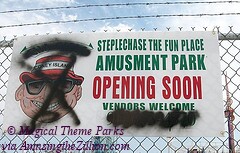 Steeplechase Park Sign Already Defaced. © Magical Theme Parks. All Rights Reserved sign