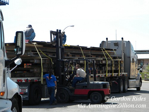 First Trucks Carrying the MegaWhirl Arrive in Coney Island. April 30, 2012. Photo © Gordon Rides