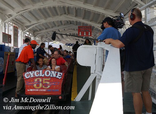 Crew shooting at the Coney Island Cyclone for an upcoming Travel Channel series on Boardwalks. July 21, 2012. Photo © Jim McDonnell Film shoot