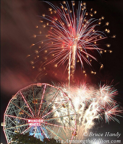 Electric Eden Revisited: Friday Night Fireworks with Wonder Wheel in Coney Island. Photo © Bruce Handy Coney Island Fireworks