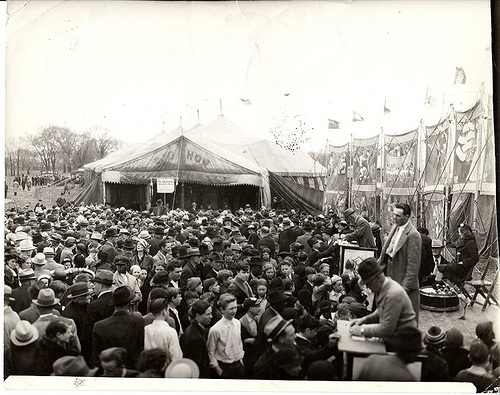Crowd In Front of Freak Show Banners
