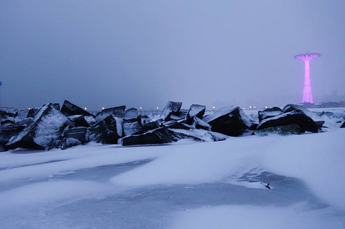 Snowy Coney Island Beach