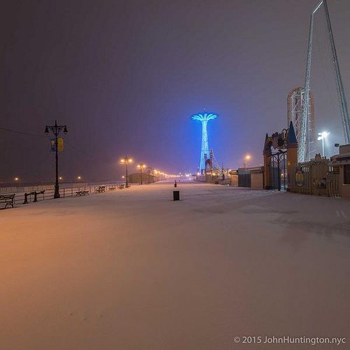 Coney Island at the start of a blizzard